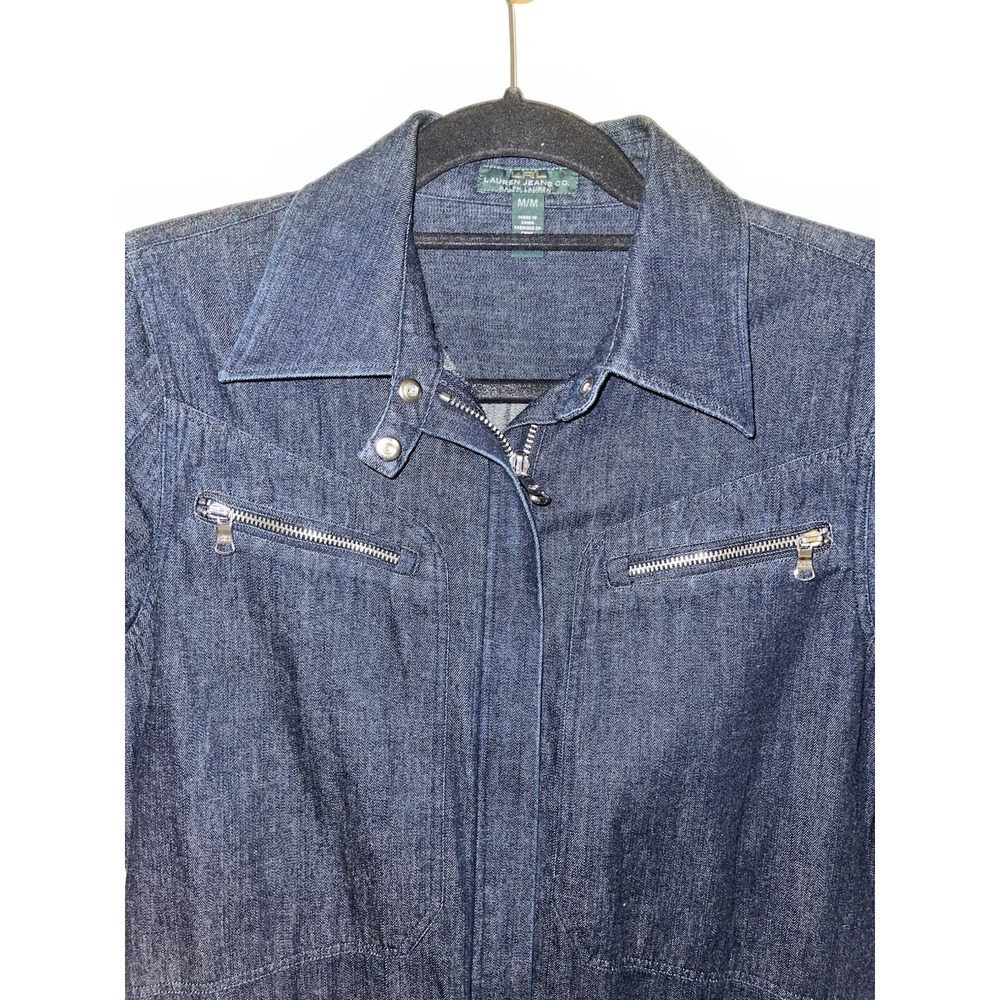 Lauren Jeans Co Ralph Lauren Denim Shirt Dress Women's Medium Zip Front Chambray - Picture 3 of 6